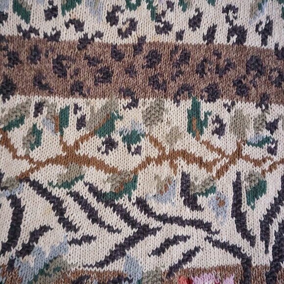 Vintage Tiara Cream Brown Knit Floral Knit Cotton Blend Crewneck Sweater XL - Picture 8 of 13